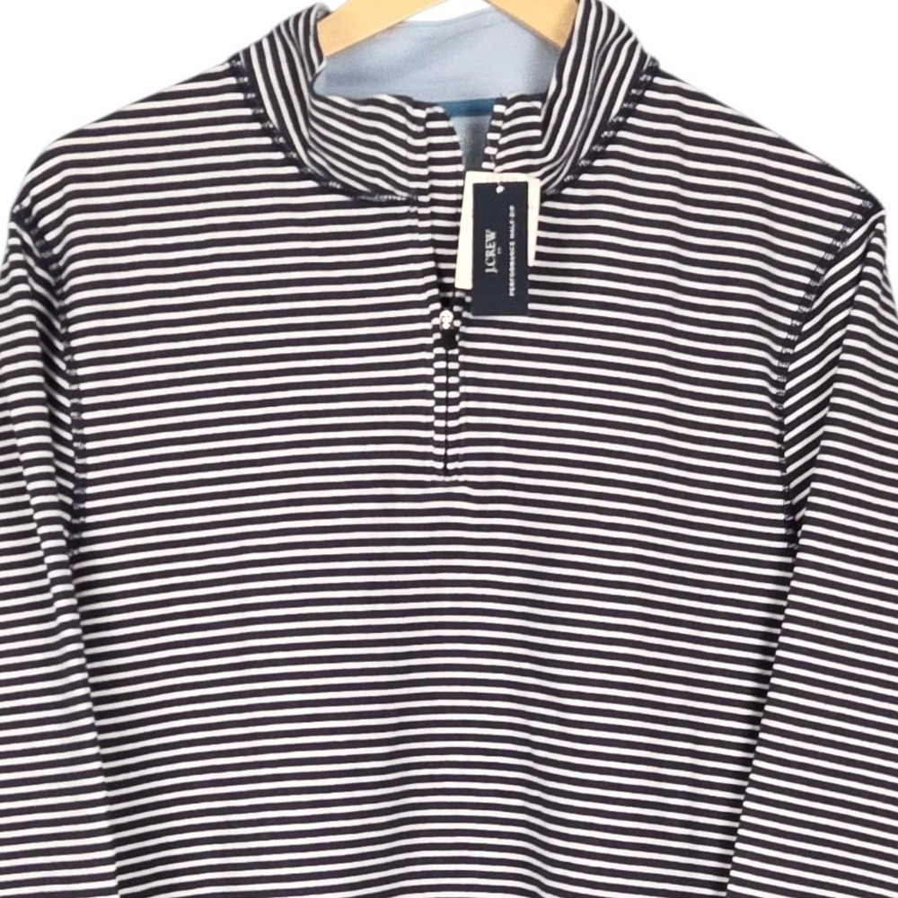 J.Crew Performance Half-Zip Pullover Mens Medium Blue White Stripe Nautical New